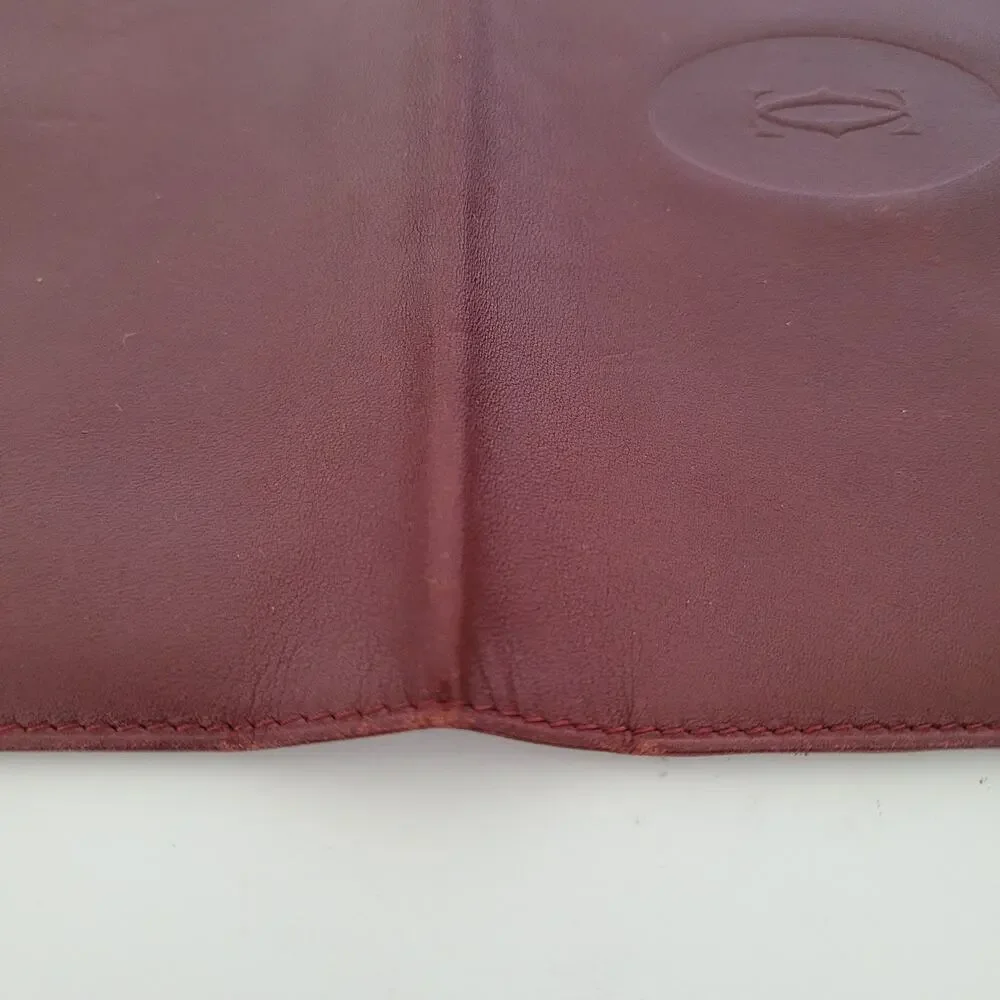 Cartier Vintage Bifold Leather Bordeaux Red Wallet Large Credit Card Burgundy